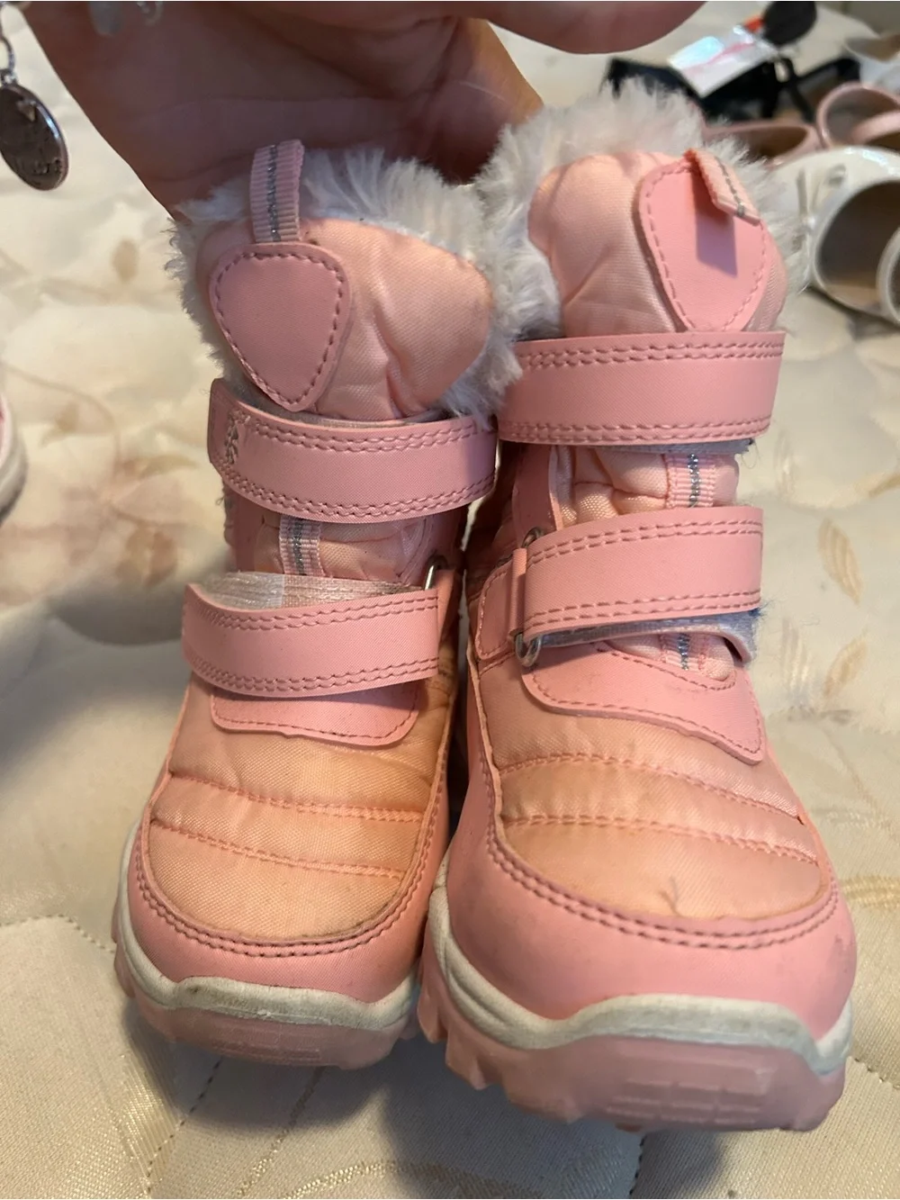 Kids Pink Winter Snow Boots with Faux Fur